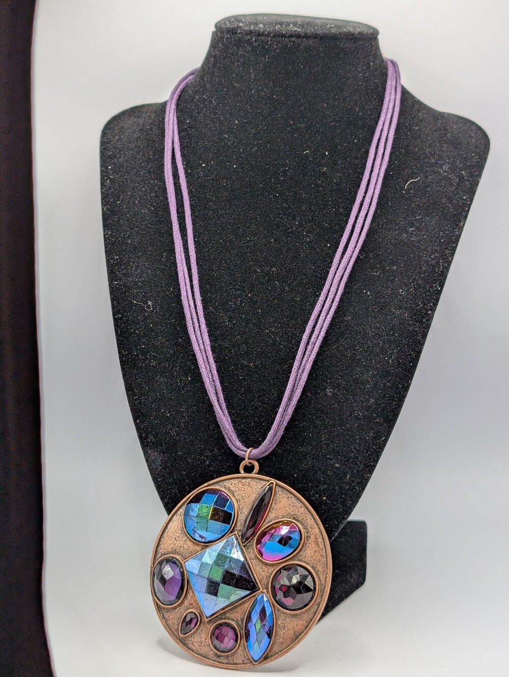 Purple Multi-Stone Round Pendant Necklace